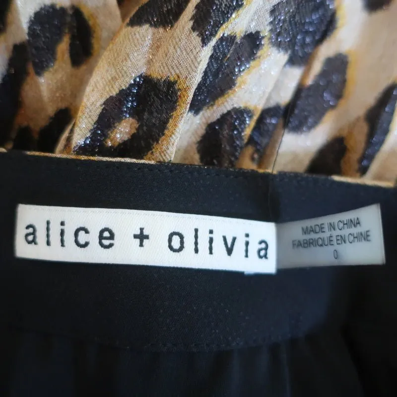 Alice   Olivia Pleated Maxi Skirt Katz Metallic Leopard Print Size 0