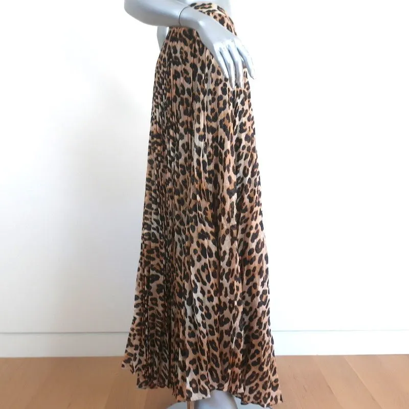 Alice   Olivia Pleated Maxi Skirt Katz Metallic Leopard Print Size 0