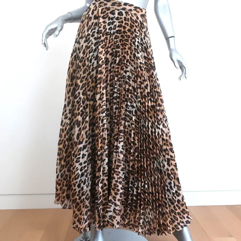 Alice   Olivia Pleated Maxi Skirt Katz Metallic Leopard Print Size 0
