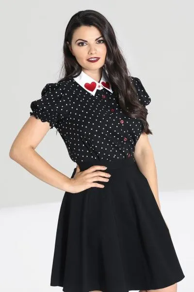 Allie Heart Collar Blouse - Black -