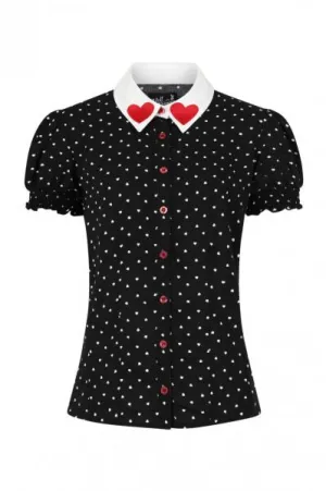 Allie Heart Collar Blouse - Black -