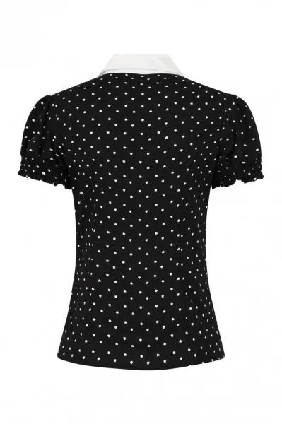Allie Heart Collar Blouse - Black -