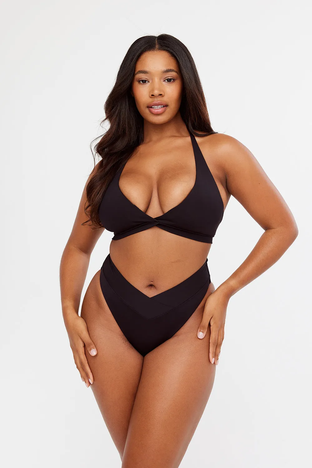 AMALFI WRAP DETAIL HALTER BIKINI TOP - BLACK
