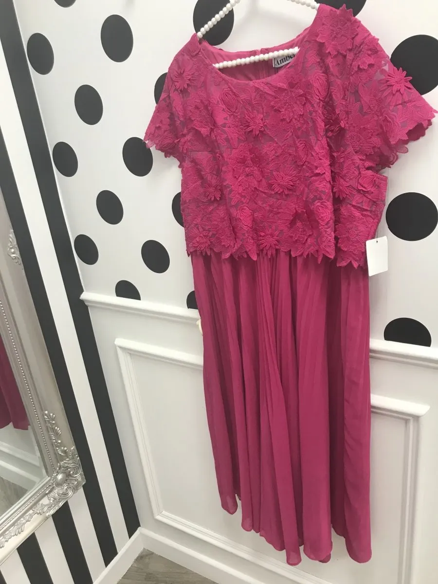 Amber Pink Lace Pleated Skirt Dress