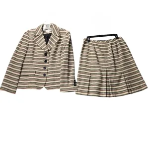 Ann Taylor Loft 10 Petite  Striped Lined Textured 100%‎ Cotton Blazer Skirt Set