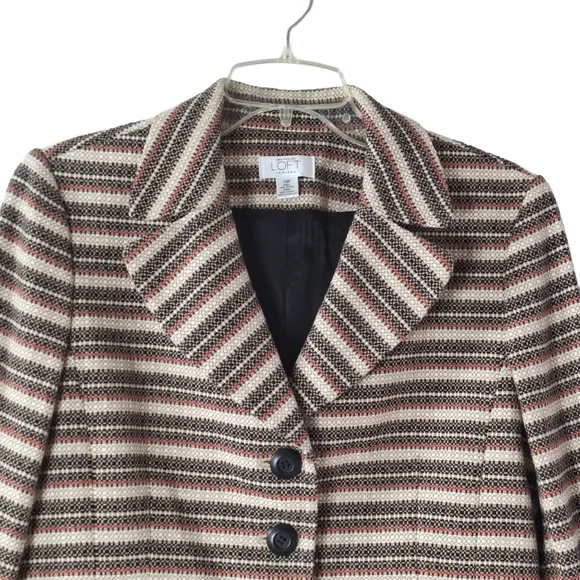 Ann Taylor Loft 10 Petite  Striped Lined Textured 100%‎ Cotton Blazer Skirt Set