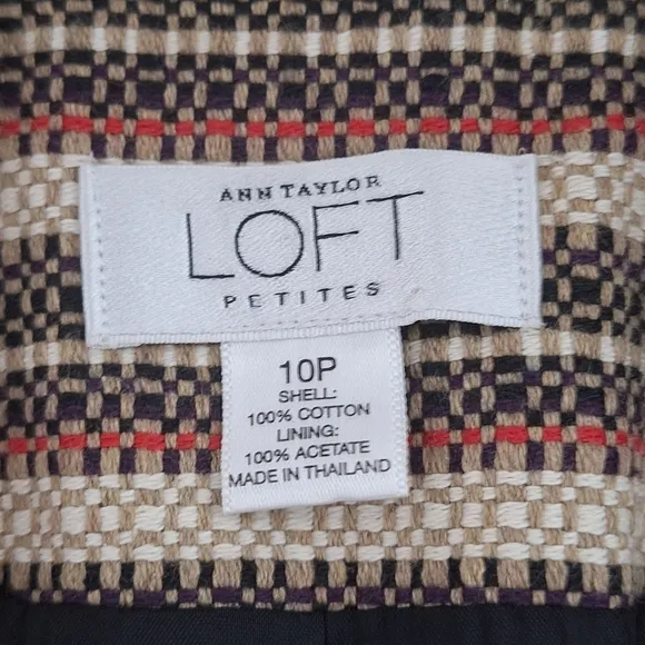 Ann Taylor Loft 10 Petite  Striped Lined Textured 100%‎ Cotton Blazer Skirt Set