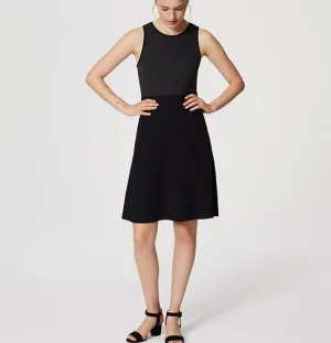 Ann Taylor LOFT Gray Back Zip Mixed Media Flare Dress Size 8