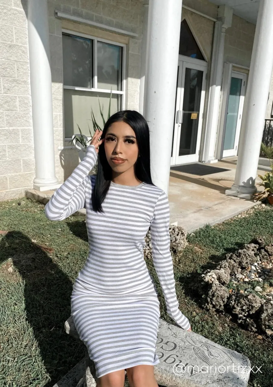 Anna Bodycon Midi Dress - Gray/White