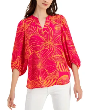 Anne Klein Womens Floral-Print V-Neck Tunic Blouse 10840497