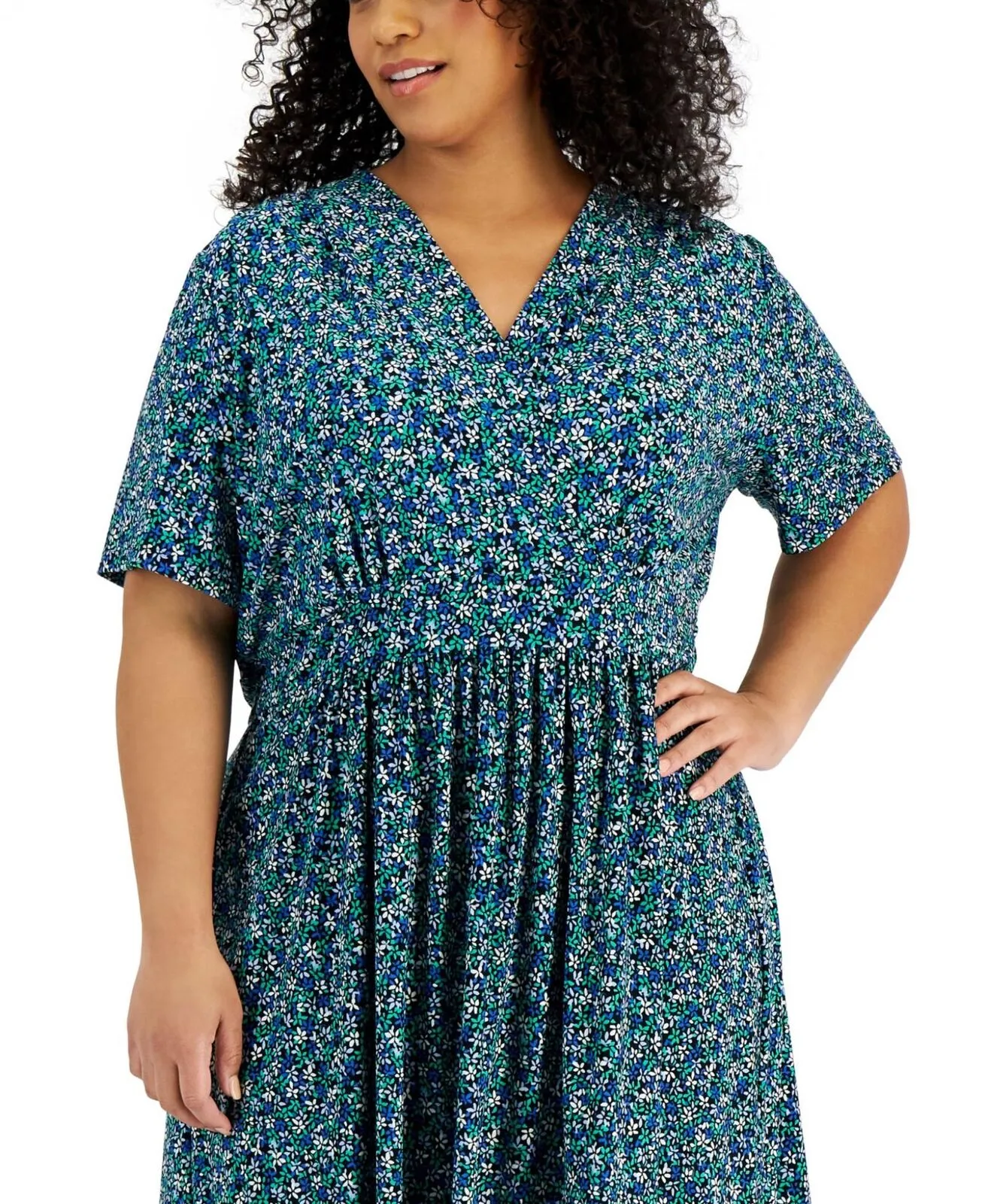 Anne Klein Womens Plus Size Floral-Print Dress 10830346