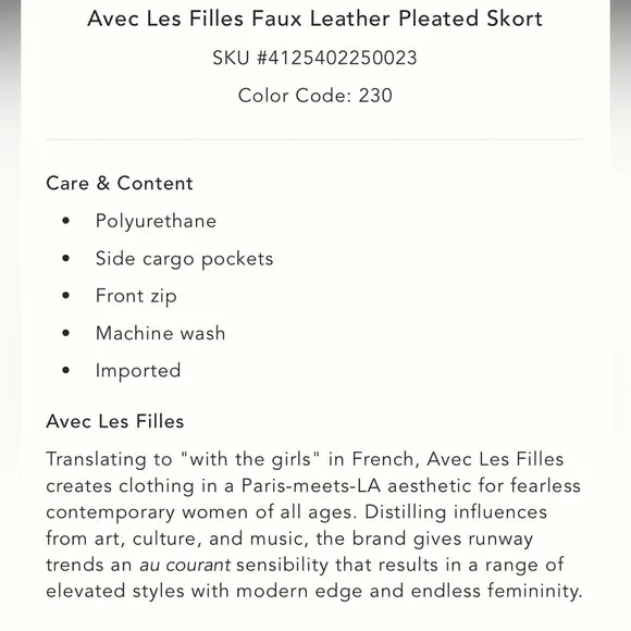 Anthropologie Ave Les Filles Faux Leather Pleated Skort
