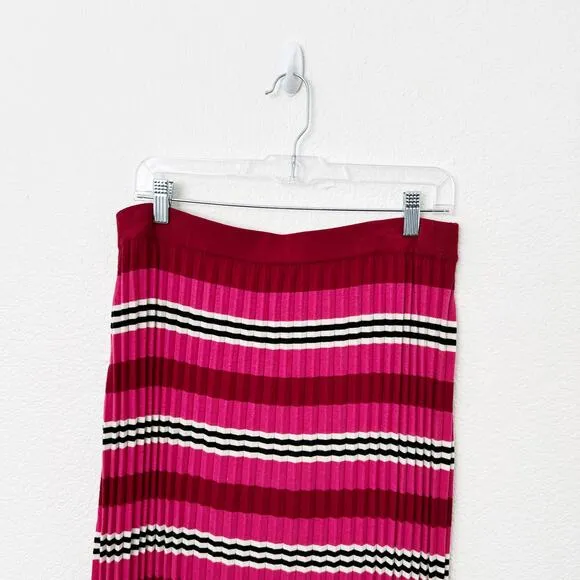 [Anthropologie] Dolan Pink Striped Dora Pleated Midi Sweater Skirt Size Large L