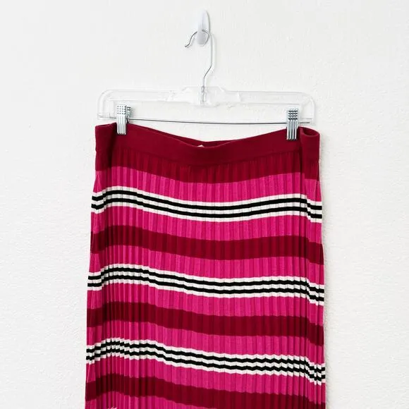 [Anthropologie] Dolan Pink Striped Dora Pleated Midi Sweater Skirt Size Large L