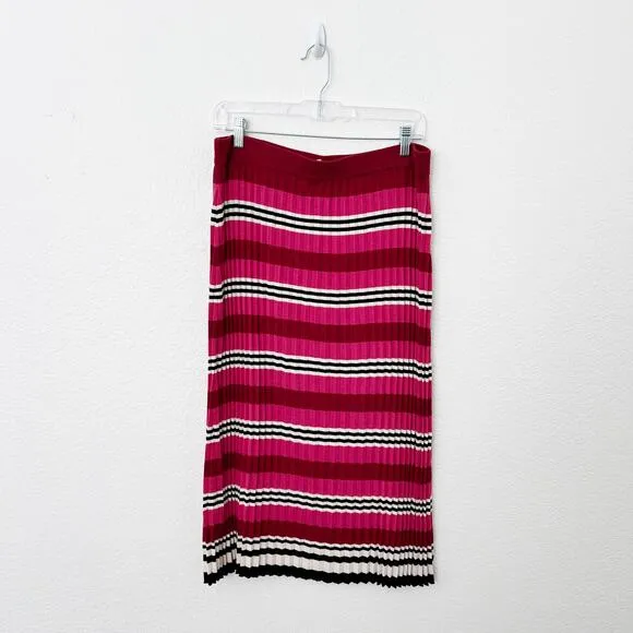 [Anthropologie] Dolan Pink Striped Dora Pleated Midi Sweater Skirt Size Large L