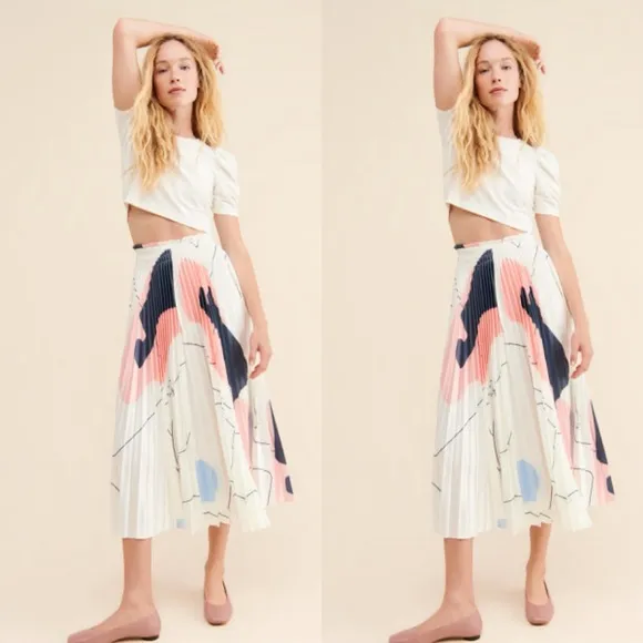 Anthropologie Sensie Pleated Midi Skirt x Caara