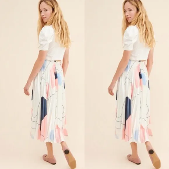 Anthropologie Sensie Pleated Midi Skirt x Caara