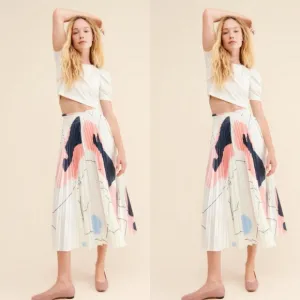 Anthropologie Sensie Pleated Midi Skirt x Caara