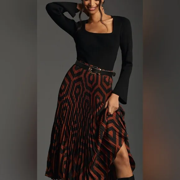 Anthropologie the Valerie Pleated Midi Skirt