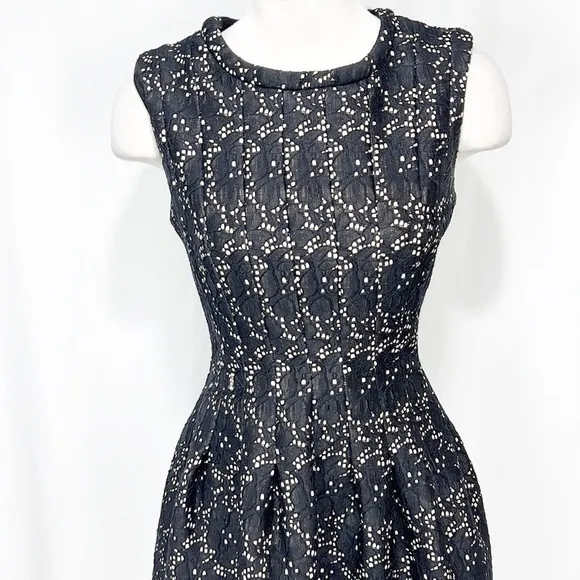 ANTHROPOLOGIE’S Meadow Rue Black Lace Overlay Nude Fit &amp; Flare Dress size Medium