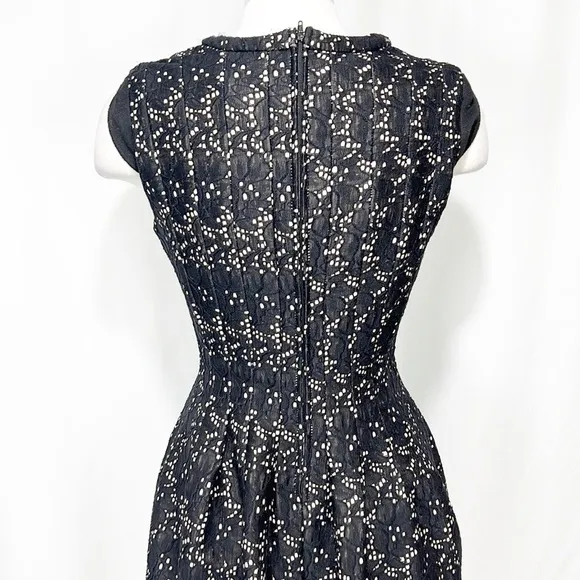 ANTHROPOLOGIE’S Meadow Rue Black Lace Overlay Nude Fit &amp; Flare Dress size Medium