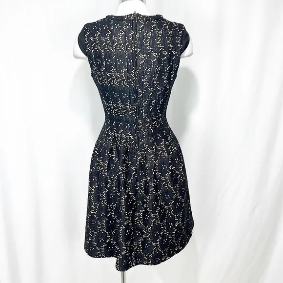 ANTHROPOLOGIE’S Meadow Rue Black Lace Overlay Nude Fit &amp; Flare Dress size Medium