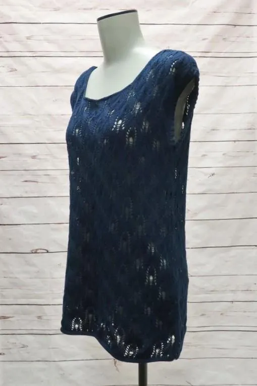 A.P.C. Top Navy Cotton Pointelle Knit Size Small Cap Sleeve