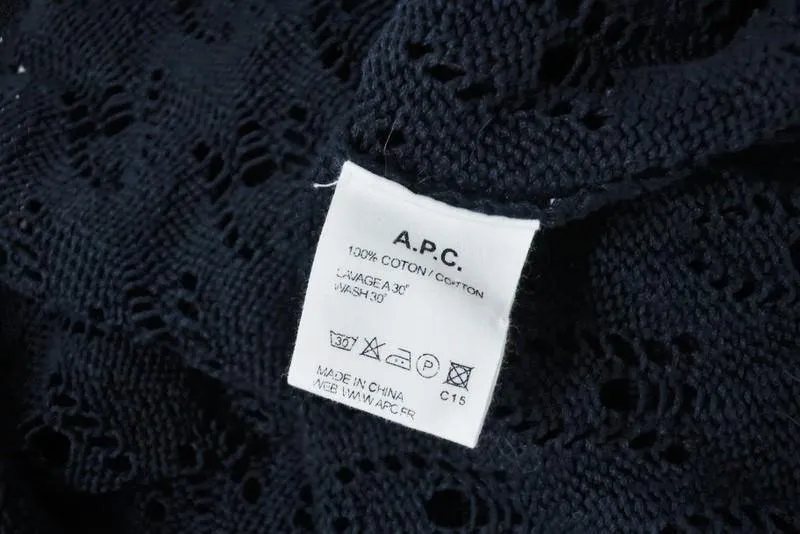 A.P.C. Top Navy Cotton Pointelle Knit Size Small Cap Sleeve