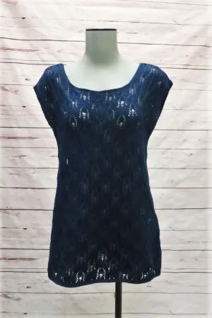 A.P.C. Top Navy Cotton Pointelle Knit Size Small Cap Sleeve