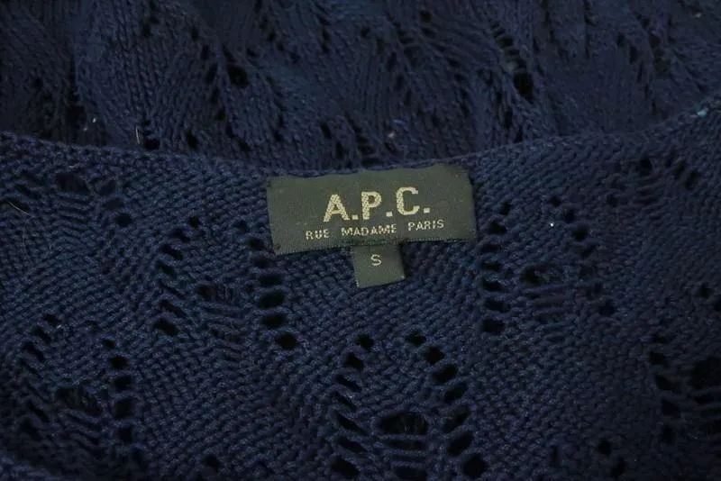 A.P.C. Top Navy Cotton Pointelle Knit Size Small Cap Sleeve