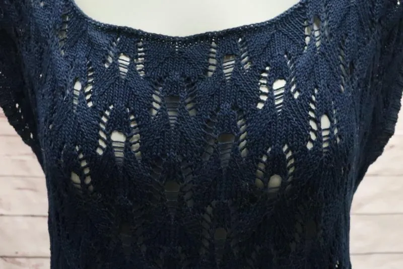 A.P.C. Top Navy Cotton Pointelle Knit Size Small Cap Sleeve