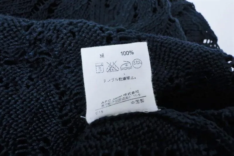 A.P.C. Top Navy Cotton Pointelle Knit Size Small Cap Sleeve