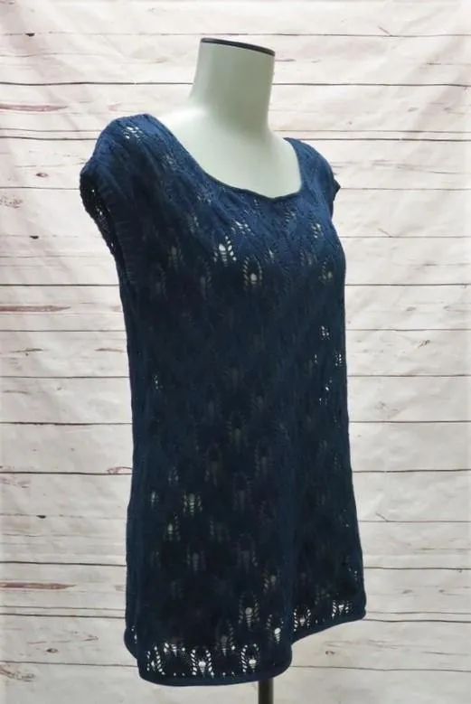 A.P.C. Top Navy Cotton Pointelle Knit Size Small Cap Sleeve