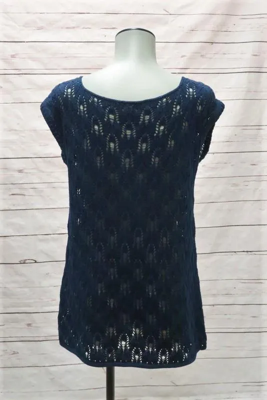 A.P.C. Top Navy Cotton Pointelle Knit Size Small Cap Sleeve
