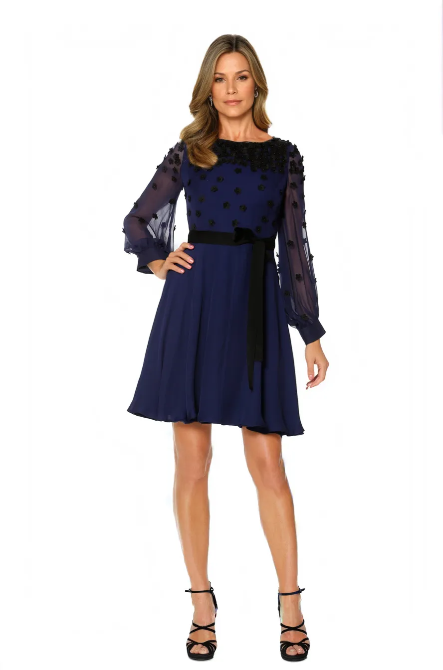 Appliqué Georgette Fit & Flare Dress