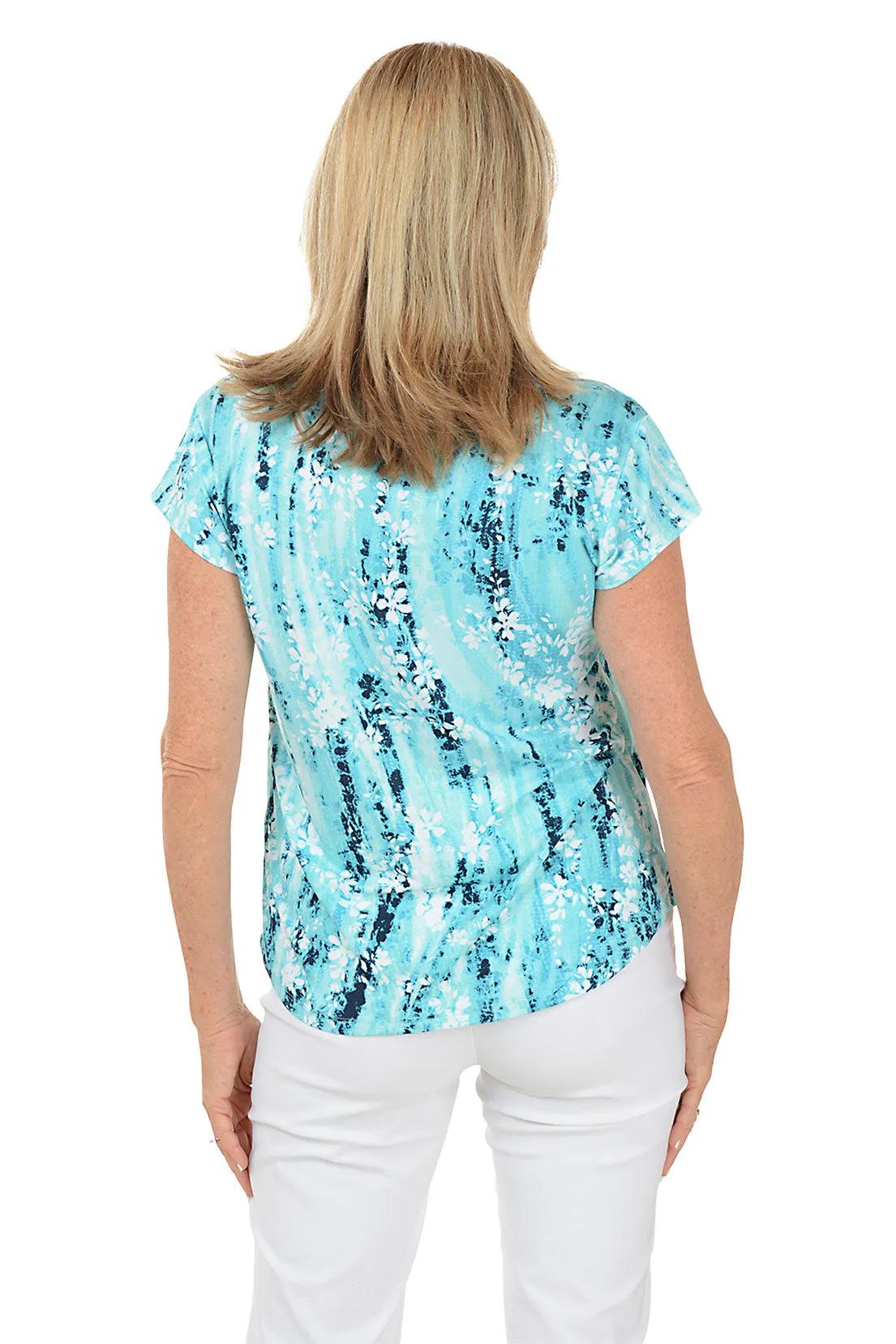 Aqua Floral Cap Sleeve Top