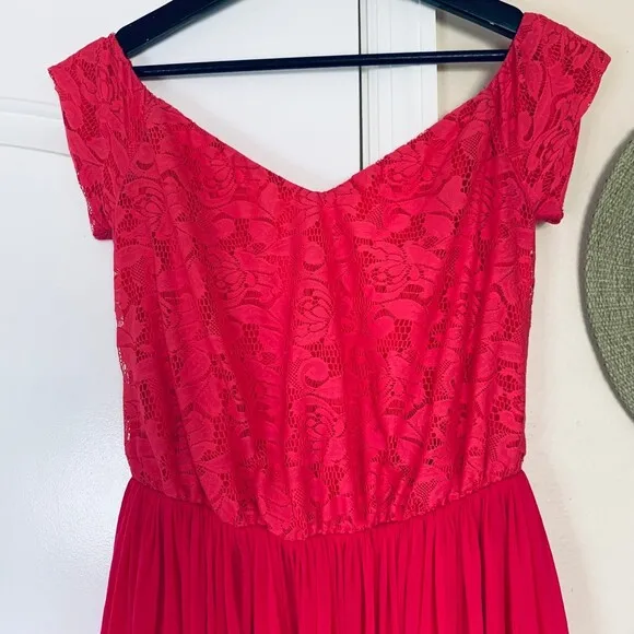 ASOS Barbie Pink Mesh Lace Off-the-Shoulder Fit &amp; Flare Mini Dress | Size: 6/S
