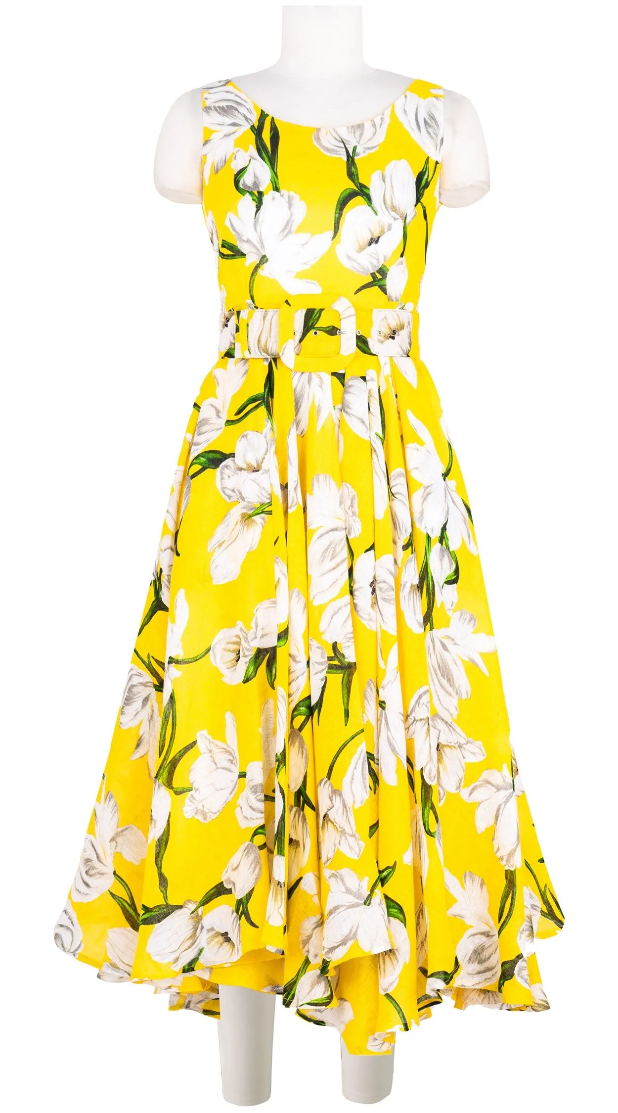 Aster  Dress Boat Neck Sleeveless Midi Length Linen (White Tulip)