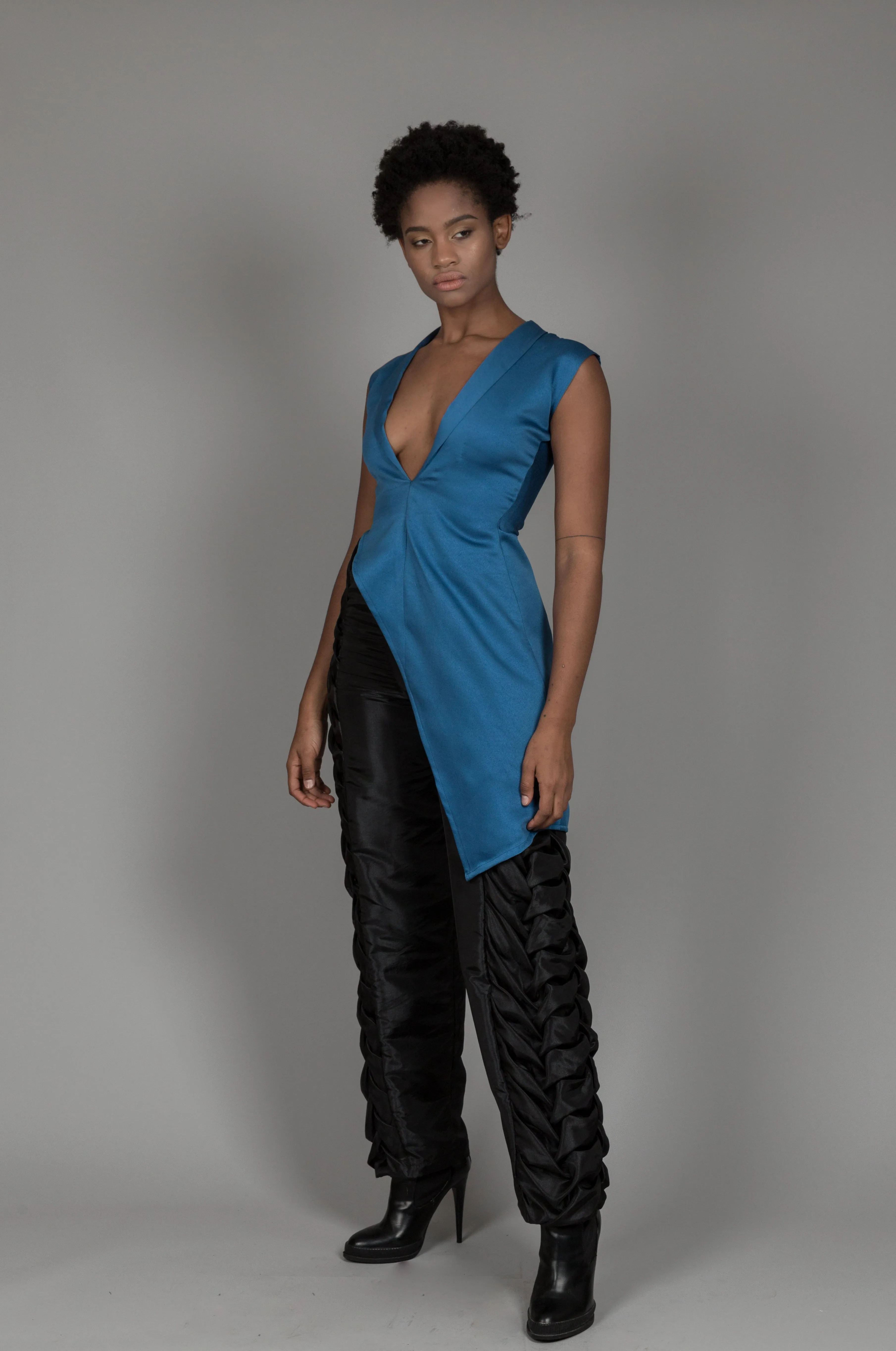 Asymmetric blouse with one piece lapel collar