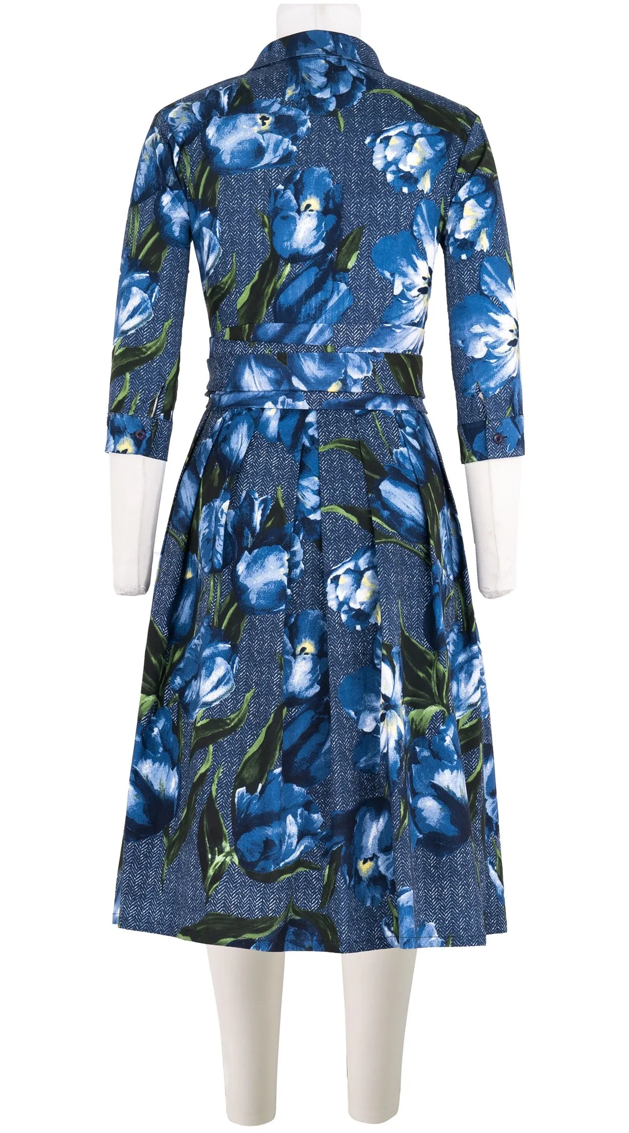 Audrey Dress #1 Shirt Collar 3/4 Sleeve Long Length Cotton Stretch (Tweety Tulip Big)