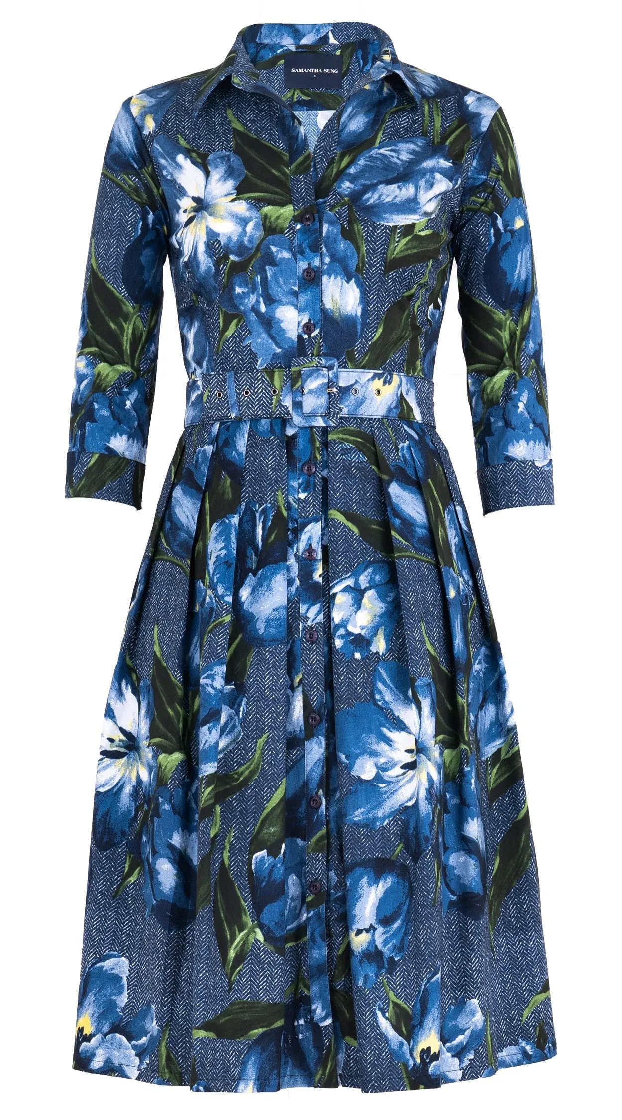 Audrey Dress #1 Shirt Collar 3/4 Sleeve Long Length Cotton Stretch (Tweety Tulip Big)