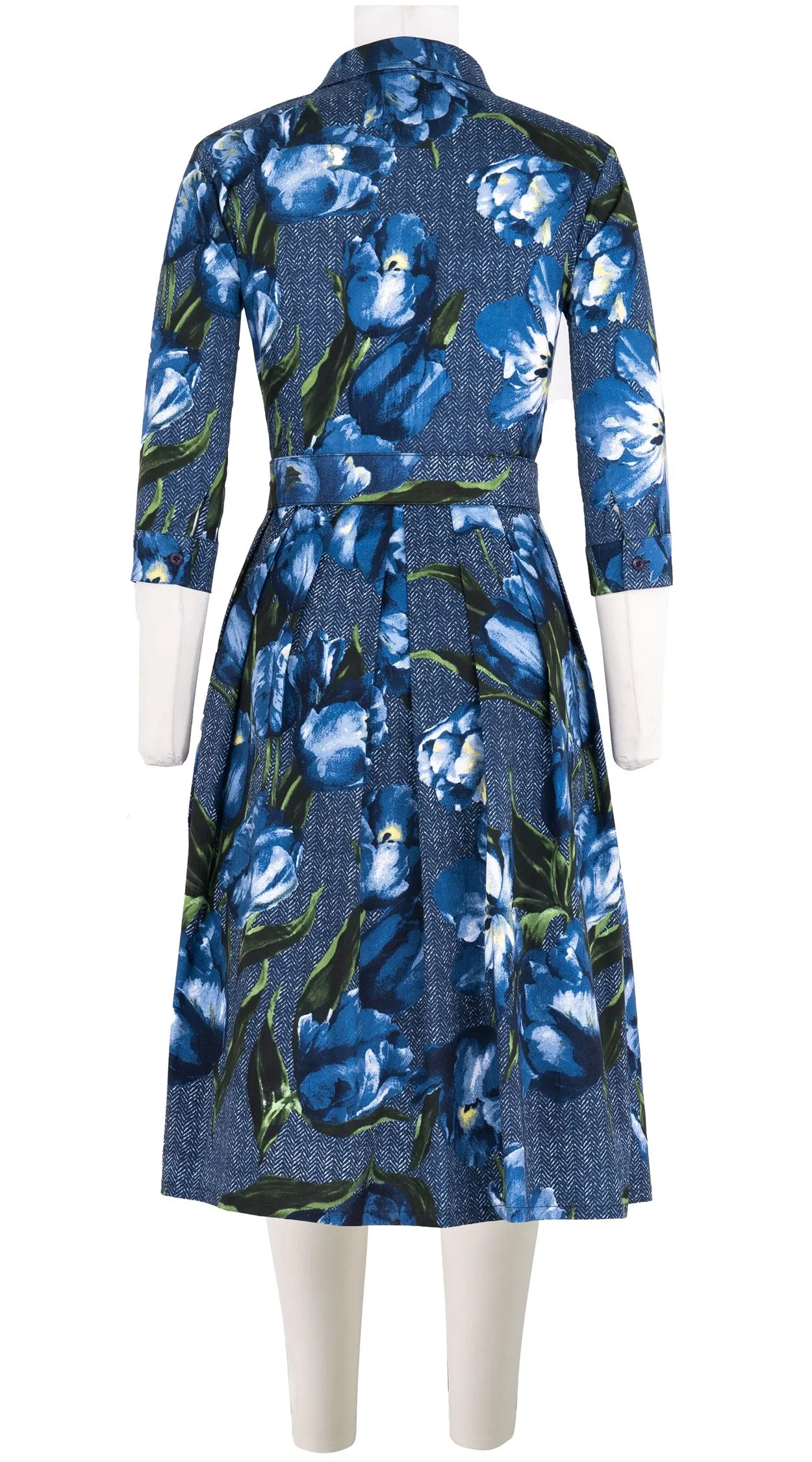 Audrey Dress #1 Shirt Collar 3/4 Sleeve Long Length Cotton Stretch (Tweety Tulip Big)