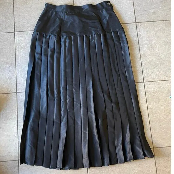 Authentic Vintage Pleated Midi Skirt Black Made in the USA