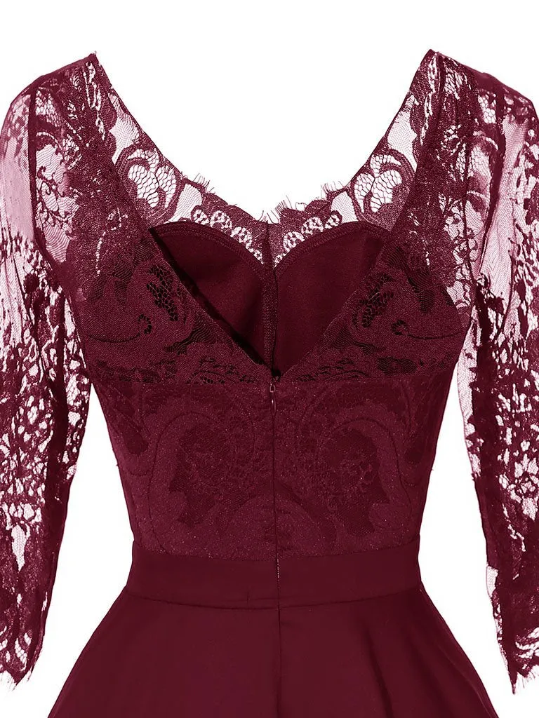 Autumn Long Sleeve V Neck Lace Dress