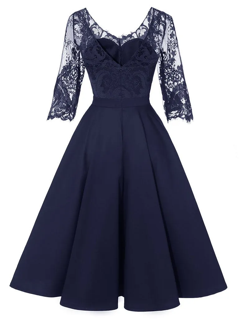 Autumn Long Sleeve V Neck Lace Dress