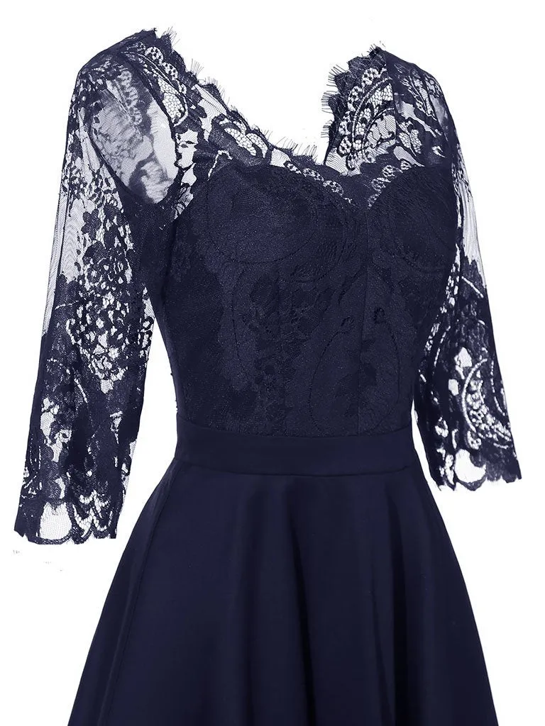 Autumn Long Sleeve V Neck Lace Dress