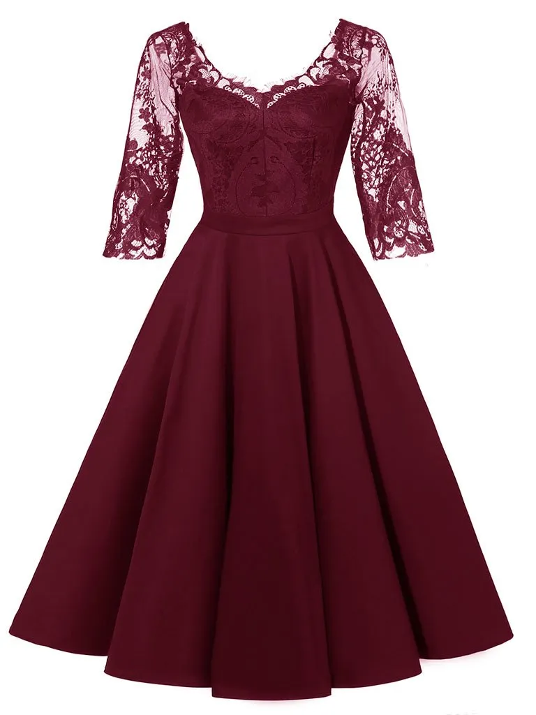 Autumn Long Sleeve V Neck Lace Dress