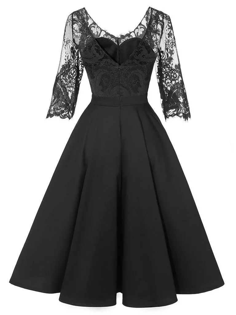 Autumn Long Sleeve V Neck Lace Dress
