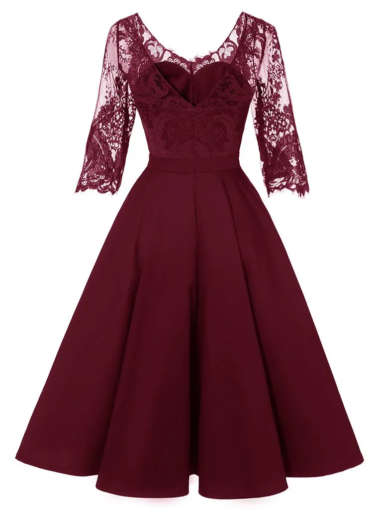Autumn Long Sleeve V Neck Lace Dress