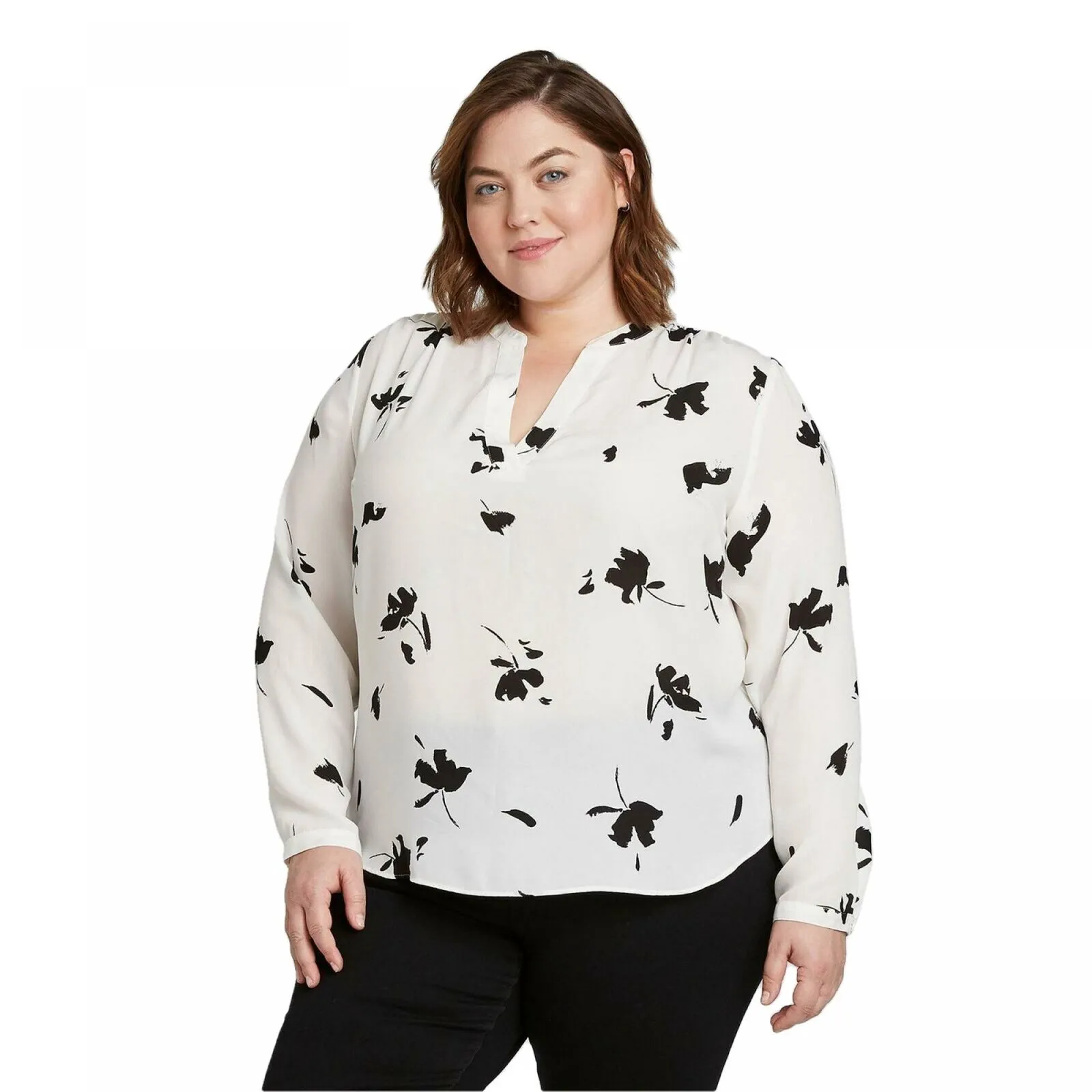 Ava & Viv Women's Plus Size Floral Print Long Sleeve Blouse